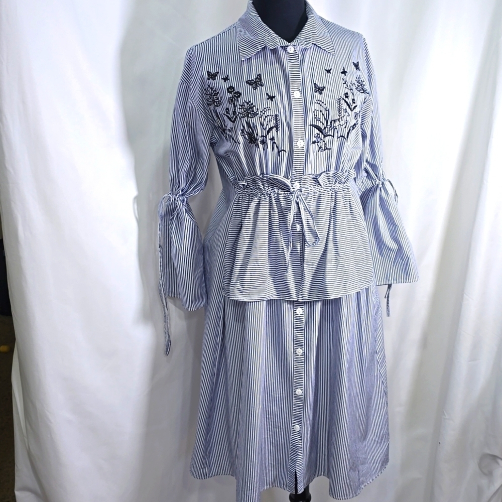 NWT Embroidered Striped Tiered Dress